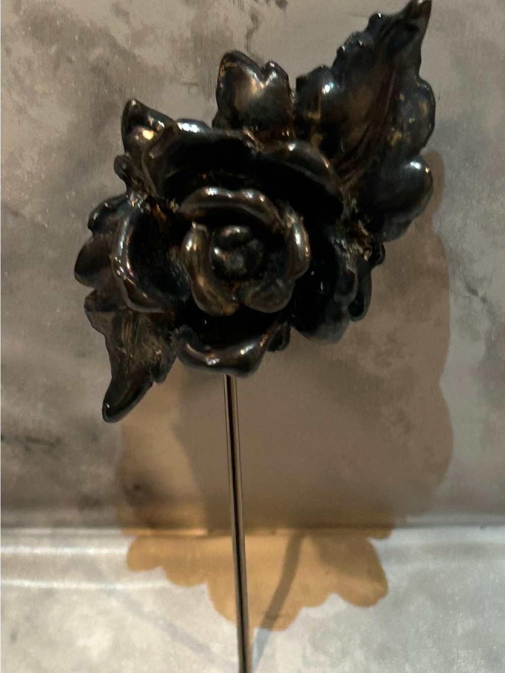 Decorative Black Ceramic Rose Accent Brooch